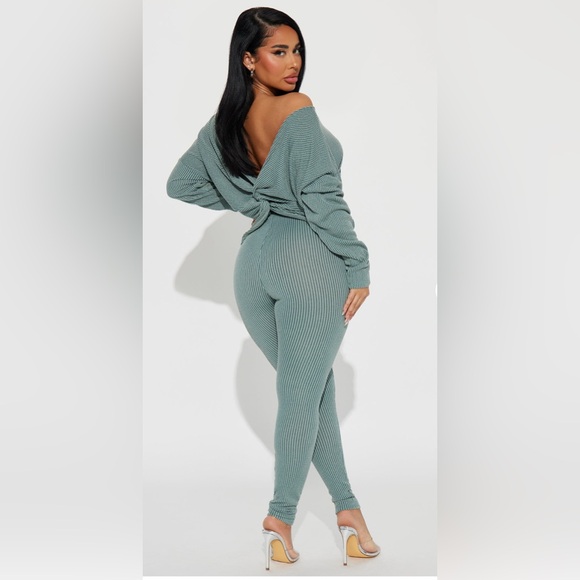 Fashion Nova Olive Ribbed Two-Piece Lounge Set - Picture 7 of 7